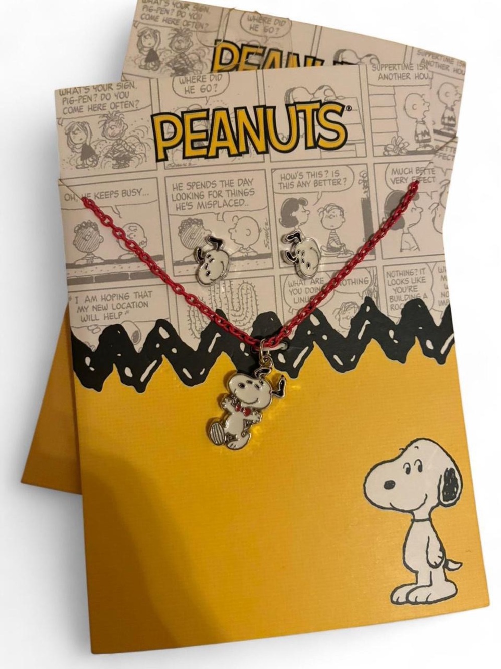 Peanuts Red, Cream Snoopy Cap with Necklace Set - Picture 6 of 6